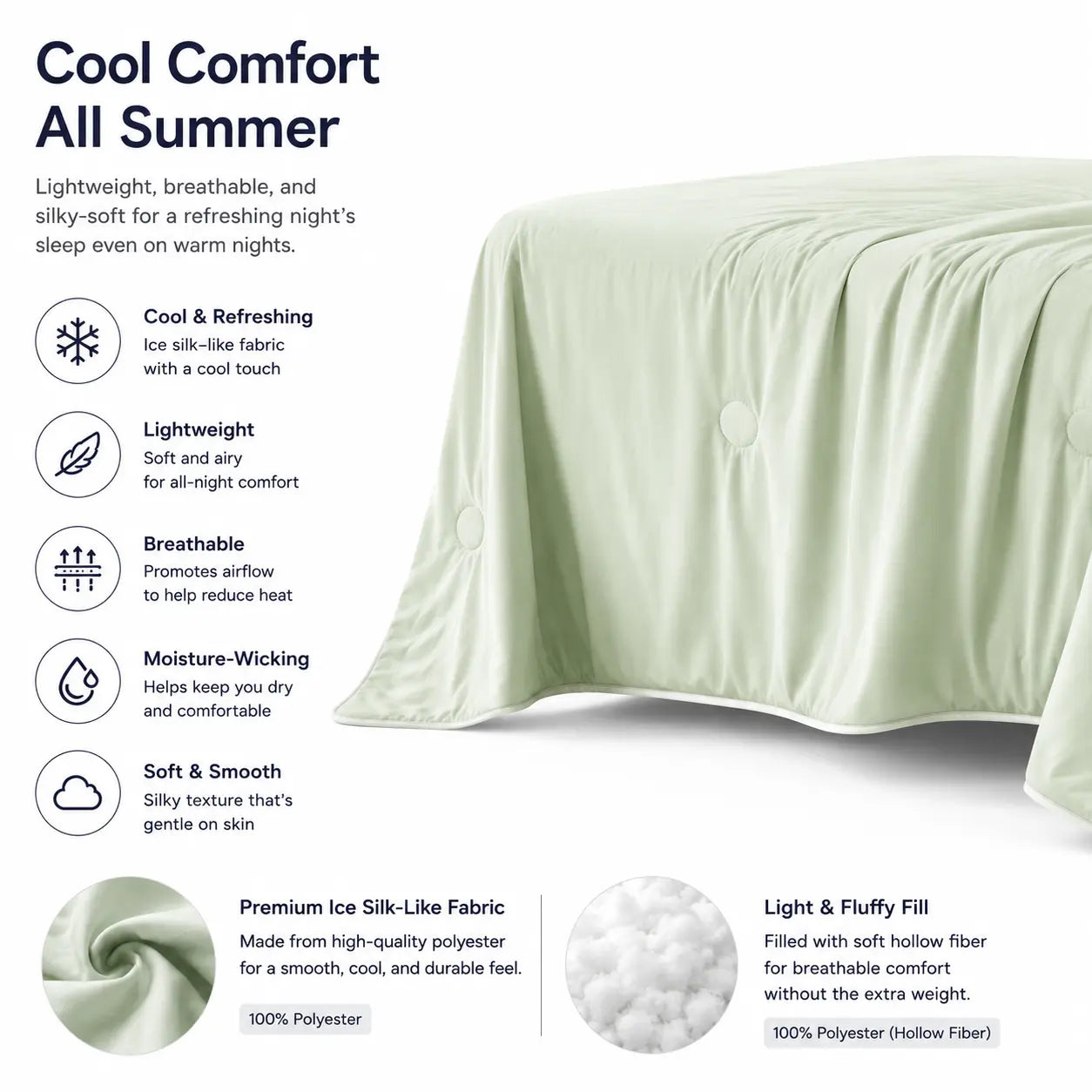 Somvelle™ Cooling Breeze Quilt – Lightweight Summer Cooling Comforter for Hot Sleepers
